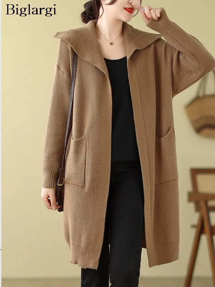

Autumn Winter Knitted Long Cardigan Women Casual Loose Long Sleeve Sweater Cardigans Ladies Coat Fahsion Woman Knit Cardigan