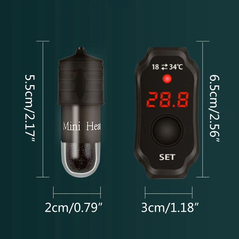 Calentador sumergible para acuario, carga USB para calentador de tanque, ajuste de temperatura 18-34 ℃   para agua dulce salada marina