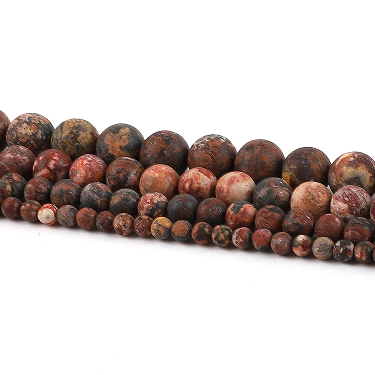 Natursteine, matt, rot, Leopardenmuster, Pacer, rund, lose Abstandsperlen für die Schmuckherstellung, DIY-Armbänder, Halskette, matt polierte Perlen – Detail 4