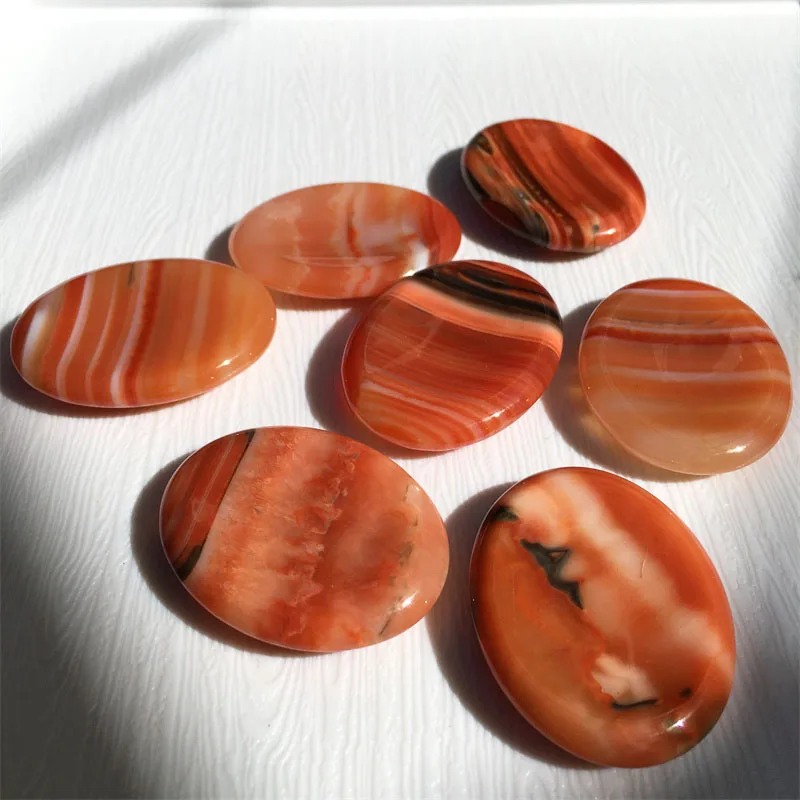 

10pcs Natural Stones 45mm Seven Chakra Thumb Worry Stone Carving Reiki Healing Rose Quartz Carnelian Therapy Decor Crystal