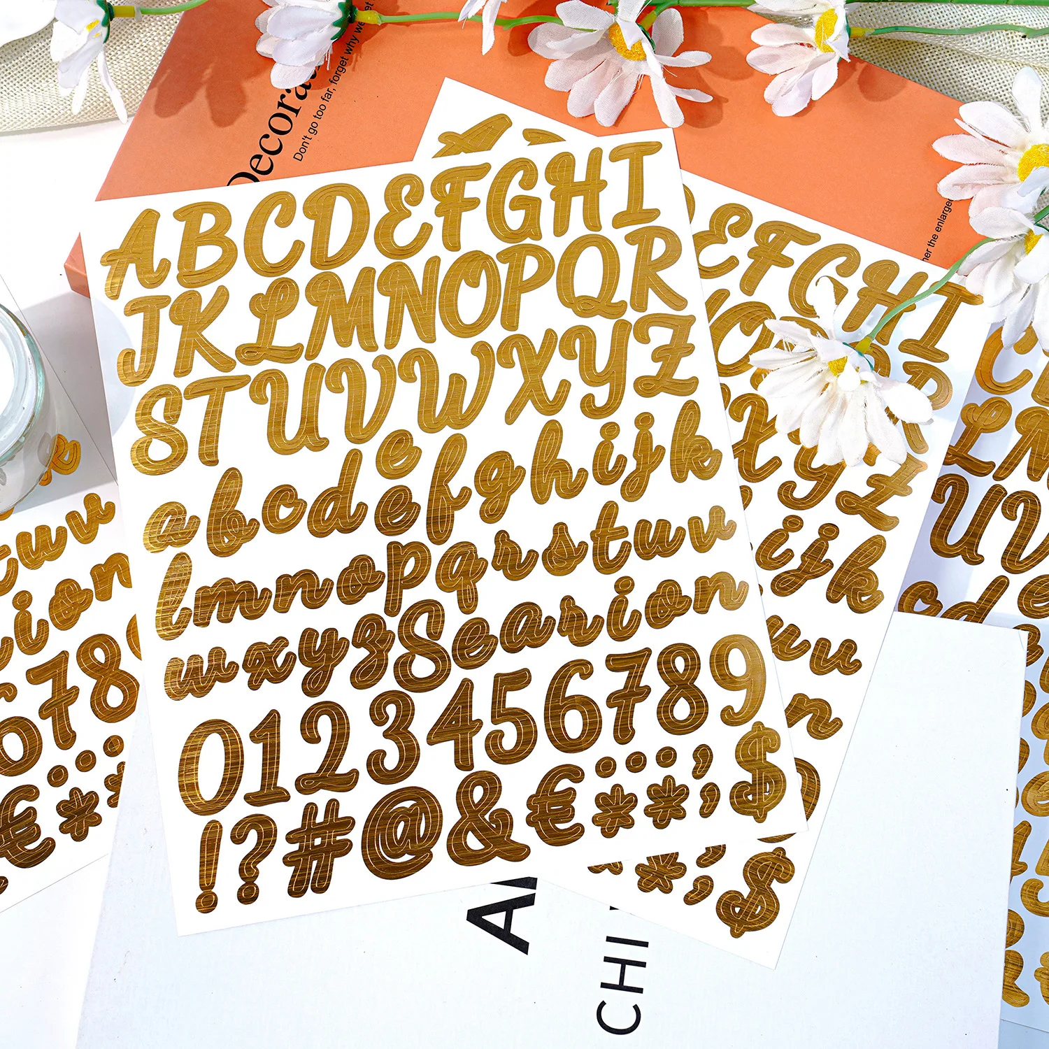1 Inch Handwritten Brushed Gold Silver Foil Letter Stickers Self Adhesive Waterproof for Wedding Party Card Album DIY Decor