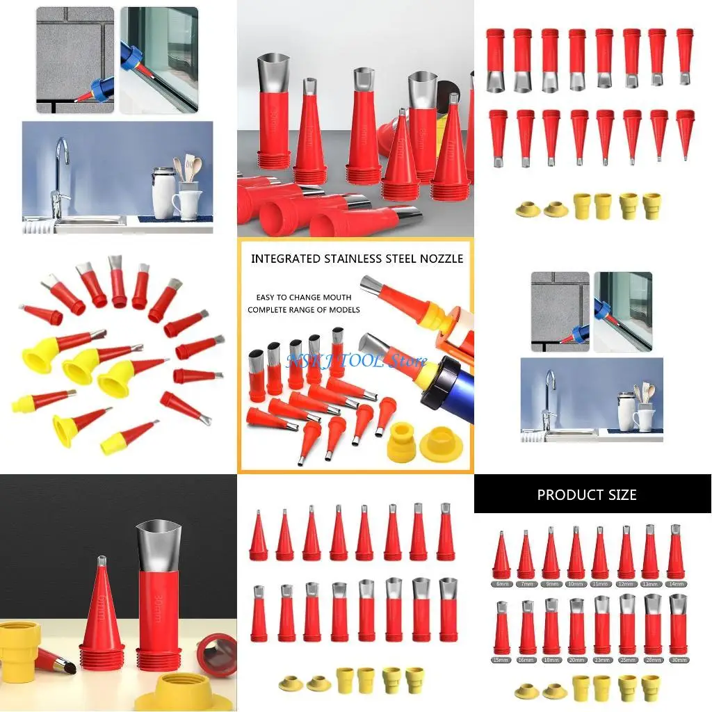 

L8RC 22Piece Sealant Finishing Tool Set With Stainless Steel Caulking Nozzles and Rubber Bases