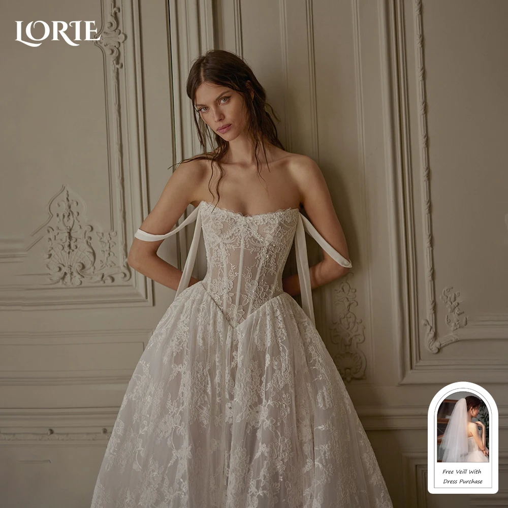LORIE Bohemia Wedding Dresses Lace Sweetheart Flower Appliques Lace Bridal Gown A-Line Beach Boho Wedding Party Dress customized