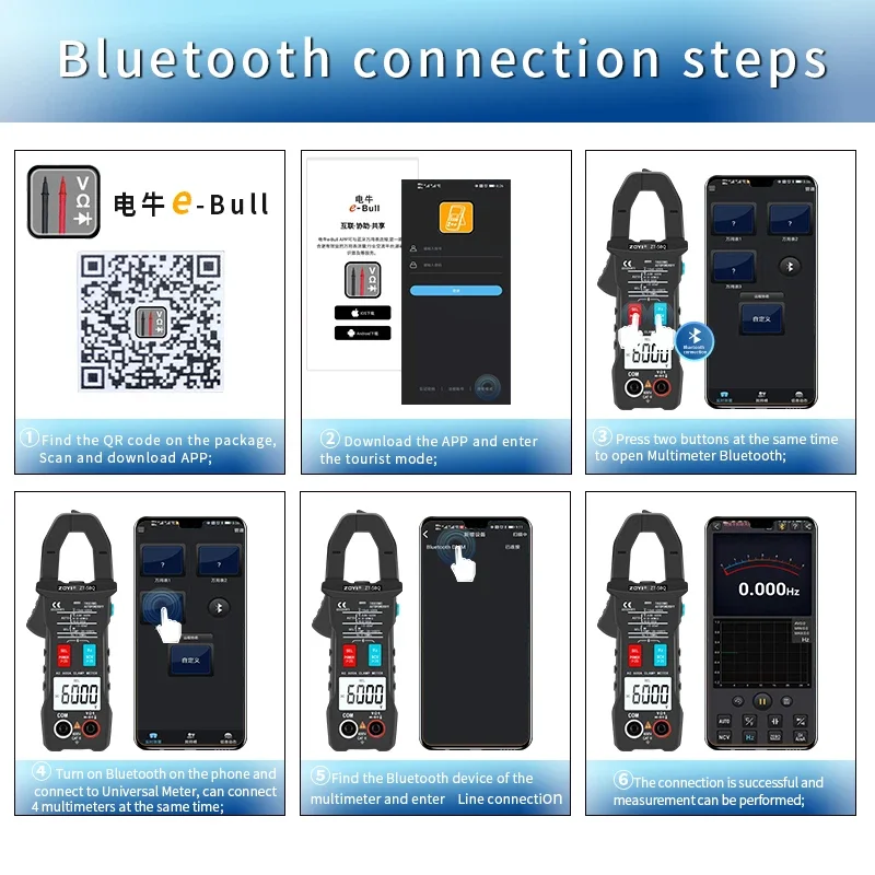 Imagem -04 - Zoyi-alicates de Corrente Digital Braçadeira Bluetooth Multímetro Medidor Amperométrico ac dc Voltímetro Amperímetro Testador de Alcance Automático Zt5bq