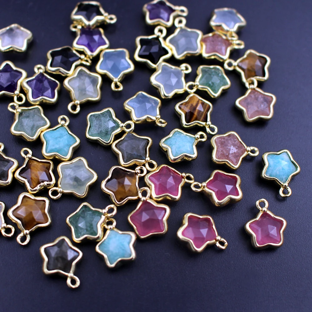 

10pcs DIY Jewelry Accessories Cute Tiny Star Shape Natural Labradorite Stone Quartz Pendant Charms Linker Connectors