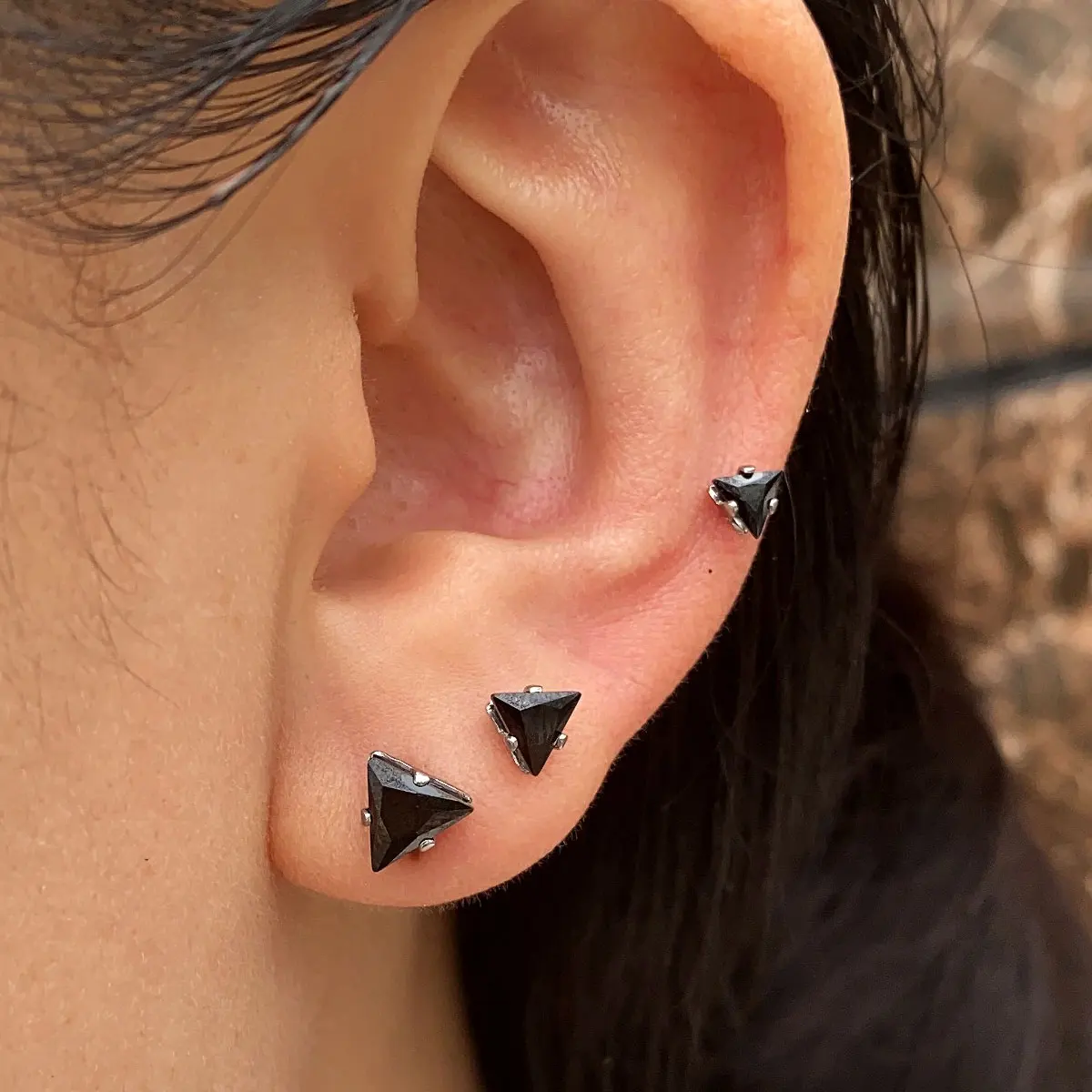 Stainless Steel Star Heart Triangle Zircon Black Stud Earrings For Women Tragus Conch Rook Helix Piercing Earrings Jewelry
