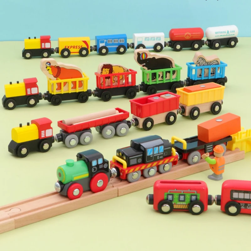 Hot Train Set Magnetic Toy Car Children's Track Accessories Manual Sliding Puzzle Wooden Compatible With Various Track Gift W10