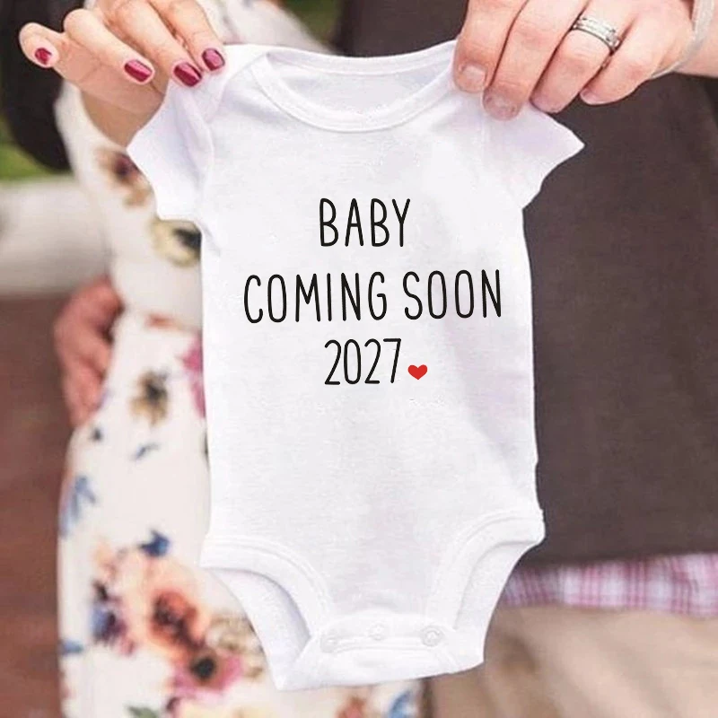 New Baby Coming Soon 2027 Announcement Newborn Baby Bodysuits Rompers Funny Boy Girl Outfits Body Pregnancy Reveal Baby Clothes