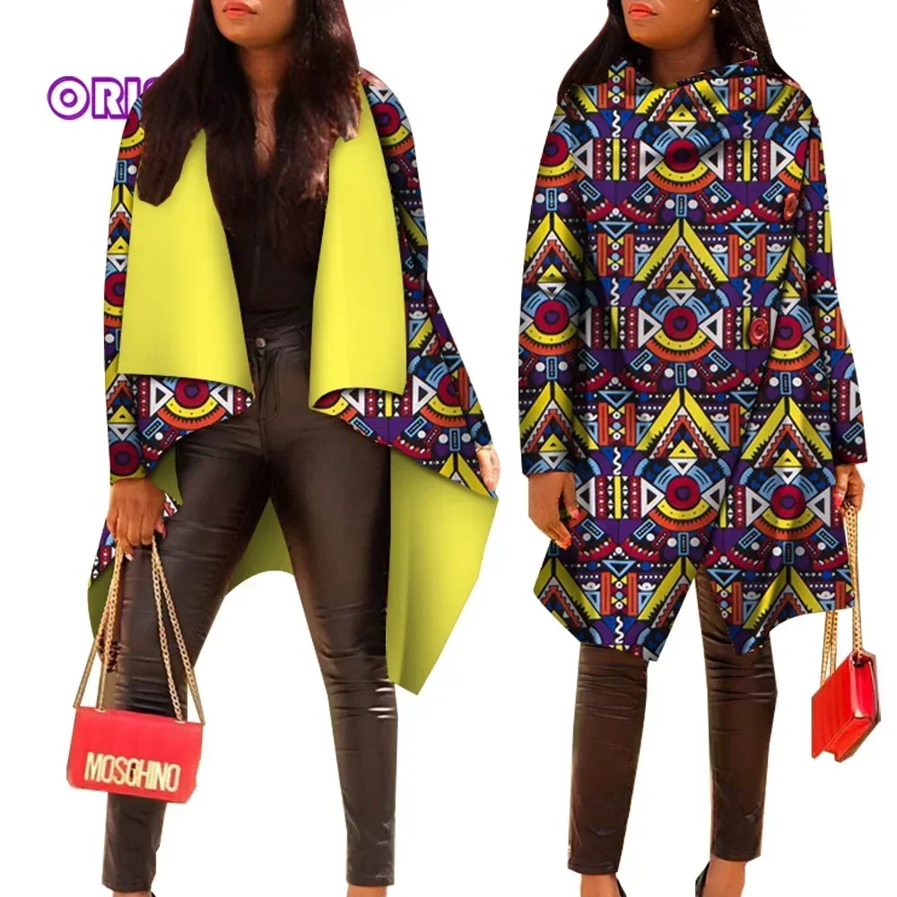 Women African Coats African Print Cotton Casual Women African Print Trench Coat Tops Lady Traditional Clothes WY4715