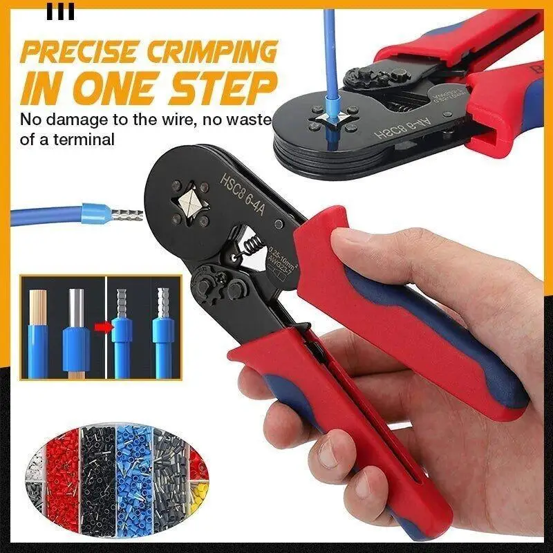 Crimping Tool HSC8 6-4A Wire Stripper Crimp Connector 0.25-10mm Ferrule Pliers 1200pcs Terminals Wire Stripper Professional