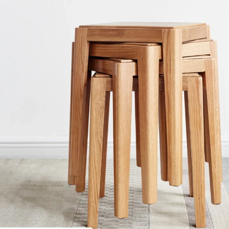 

Solid wood stool can be stacked with Nordic oak living room household square stool modern simple creative stool