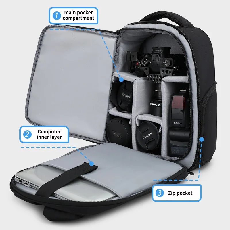 SLR Camera Bag Digital Lens Outdoor Photography Backpack Lightweight Waterproof fabric Large capacity multi-fun