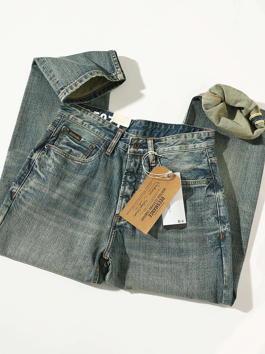 

Мужские джинсы прямого кроя из высококачественного хлопкового денима, весенняя коллекция, в американском ретро-стиле, повседневные брюки, молодежная мода, износостойкие