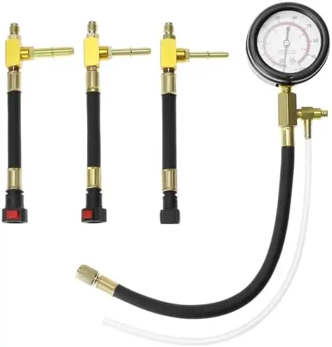 Kit de prueba de presión de combustible QWORK – Manómetro de doble escala 0-7 bar/100 PSI, adaptadores de latón