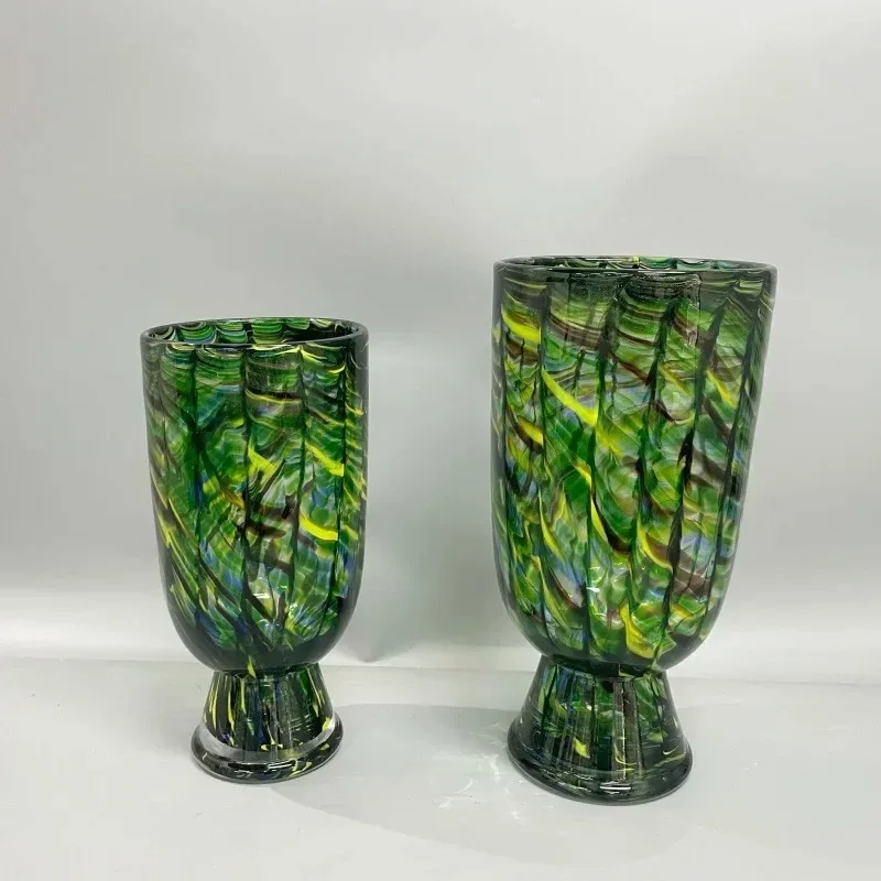 I-28  European light luxury colored glass open large diameter rich bamboo vase flower arrangement art high sense high value plat
