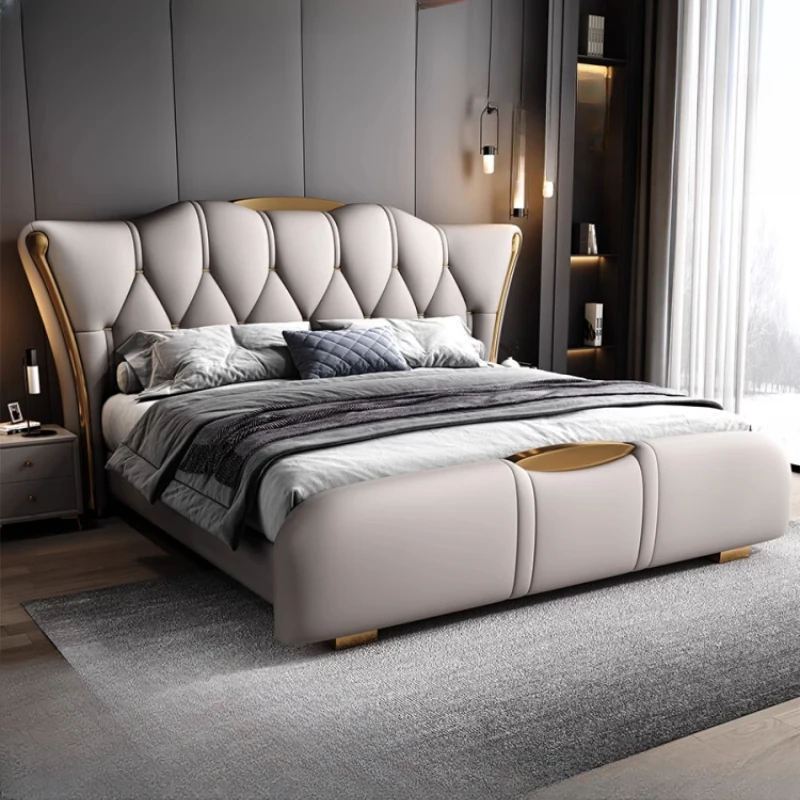 

Frame Leather Double Bed Luxury King Size Queen Full Double Bed Twin Lit Wooden Modern Letto Matrimoniale Bedroom Furniture