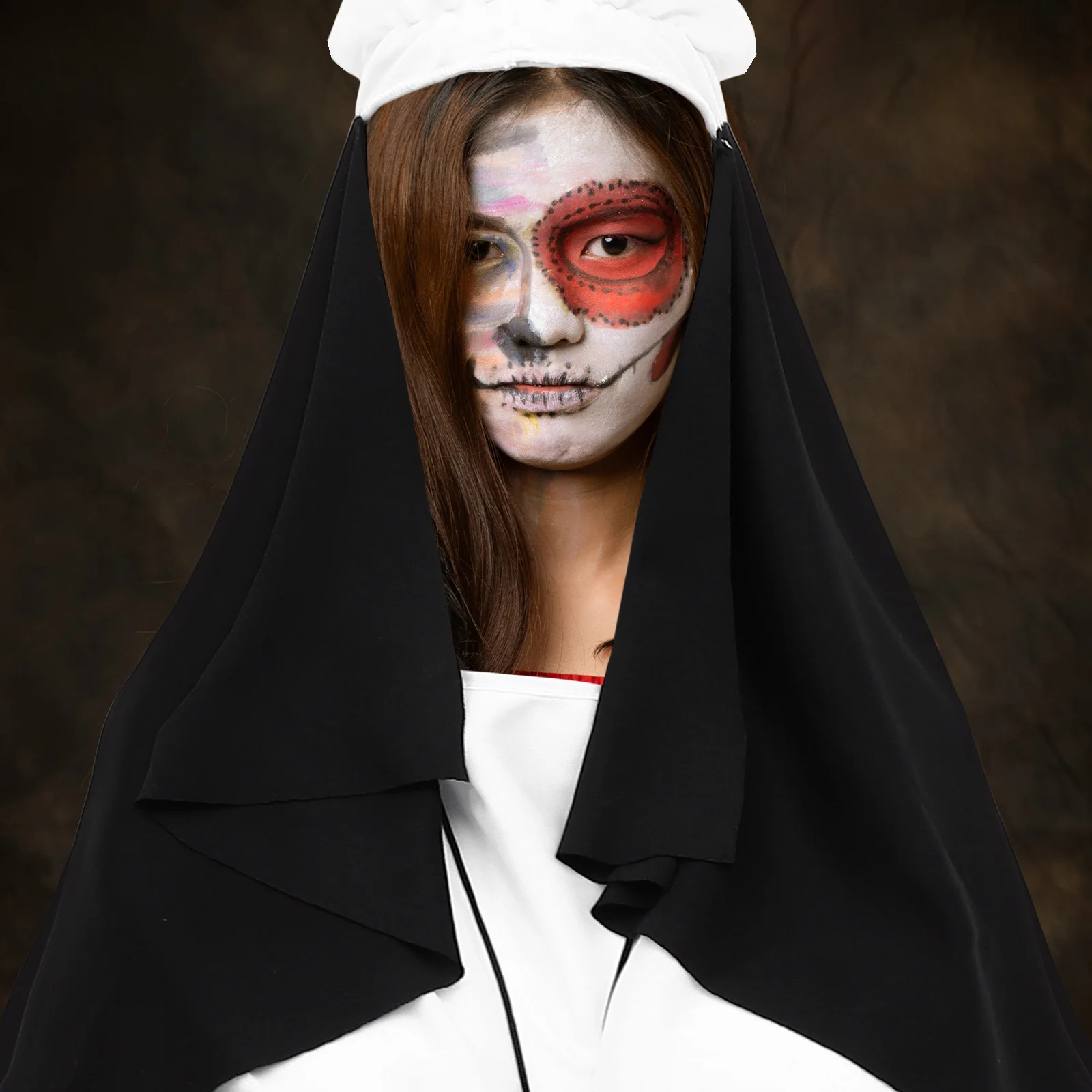 

1Set Creative Priest Costume Neckerchief Head Wrap Cross Pendant Halloween Party Accessories for Adult Role Play