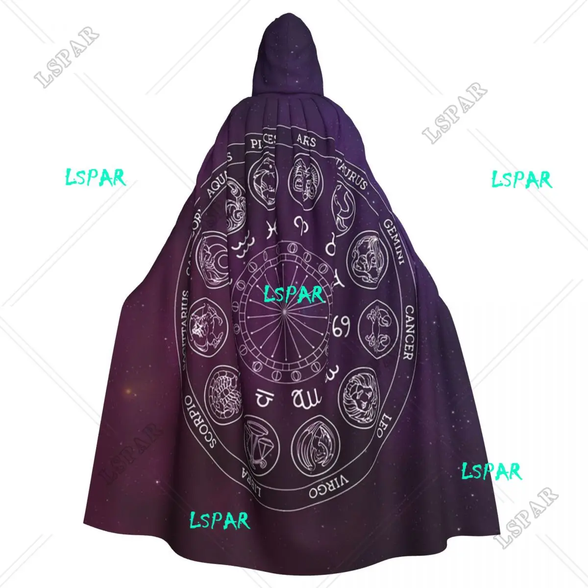 Zodiac Wheel Space Purple Long Hooded Cloak Witch Medieval Costume Cosplay Cape HalloweenVampire Adult Unisex