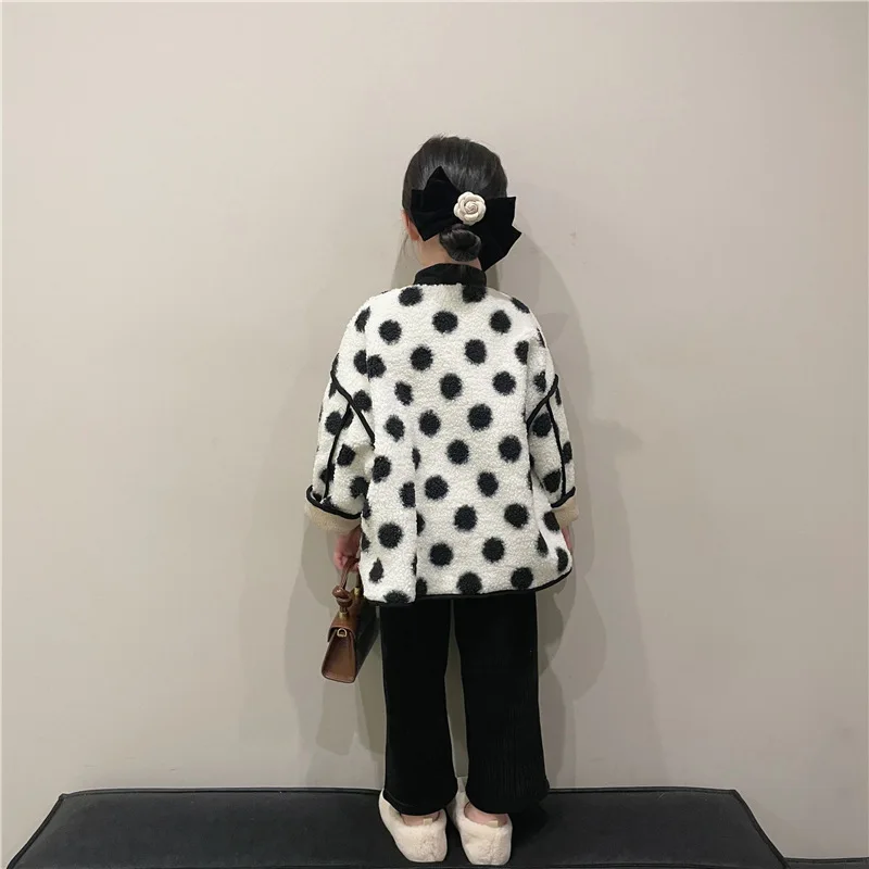 MILANCEL New Winter Kids Padded Jacket Girls Dots Plush Coat Children Outwear