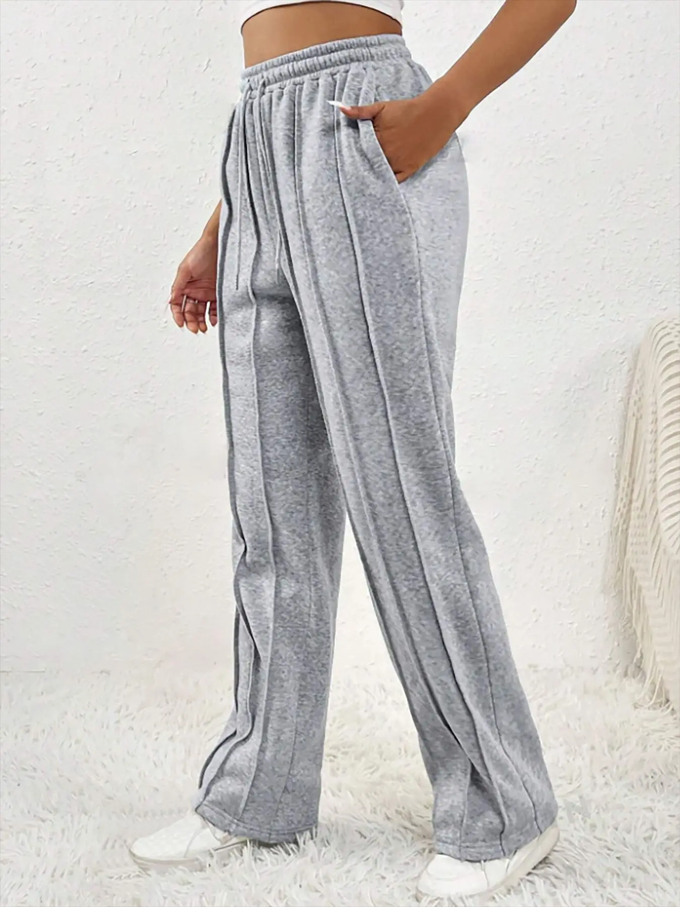 European and American women's casual fashion sweatpants with drawstring, vertical stripes, straight leg sports pants for women