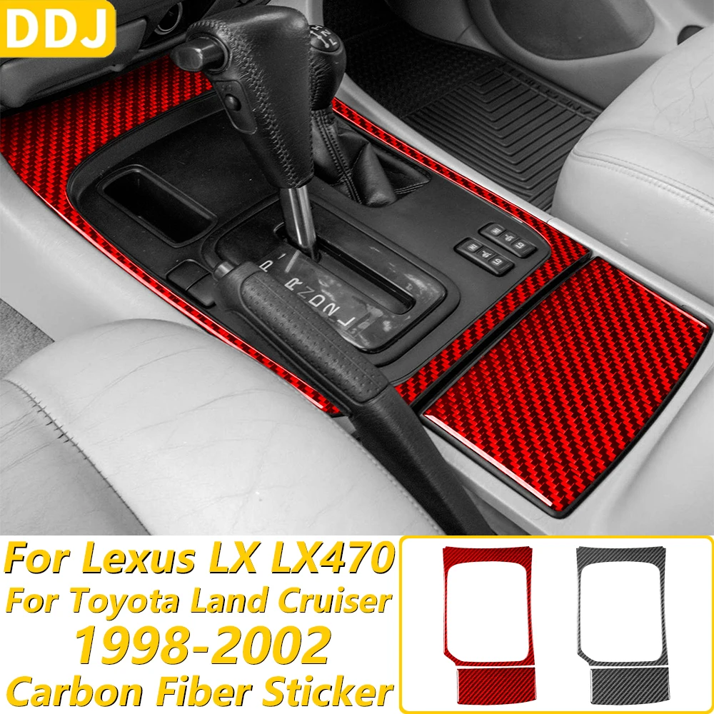 For Lexus LX470 For Toyota Land Cruiser 1998-2002 Red Carbon Fiber Gear Shift Storage Box Panel Trim Set Car Accessories Sticker
