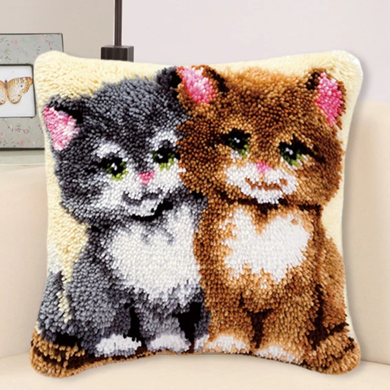 Animal Latch Hook Kit Cute Knooppakket Kussen Knopen Pillow Button Smyrna Knooppakket Needlework Button Packagek Linkhaak Kussen view 2