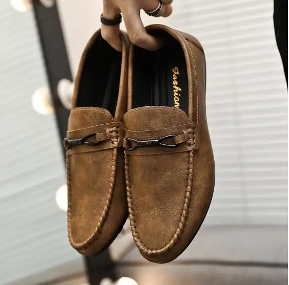 Mocassins de couro masculino, Sapatilhas de sola macia, jovem e social, Casual, Primavera, Verão, M915