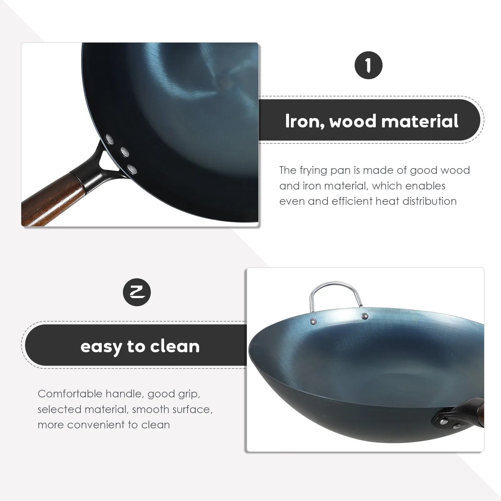 

Thickened Blue Tempered Iron Wok Round Bottom Cooking Pan for Gas Stove Heavy Duty Kitchen Wok for Home and Restaurant Use
