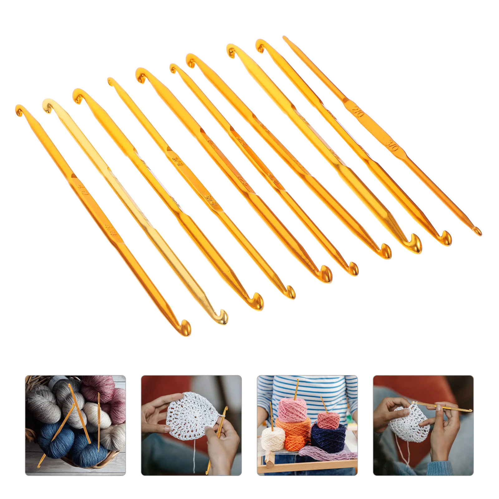 Juego de 10 Uds de ganchos de ganchillo, agujas de tejer de aluminio para trenzado de hilo, suéteres, sombreros, guantes, herramientas artesanales DIY, juego de ganchos de ganchillo