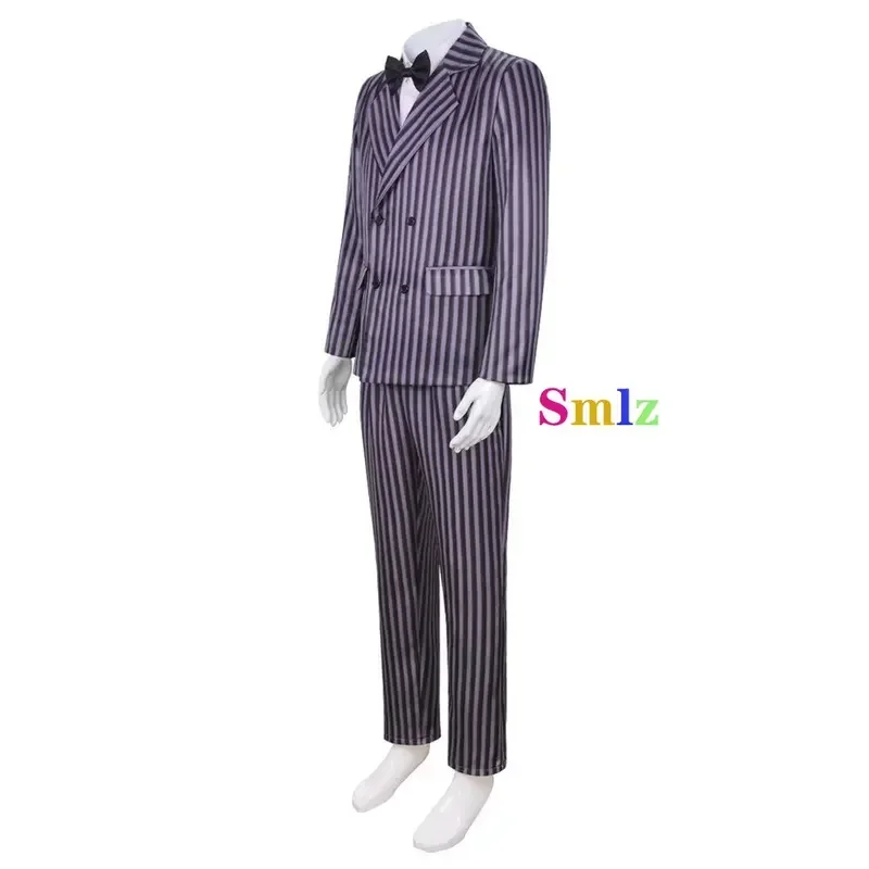 Gomez Addams Cosplay Anime Morticia Costume Abito Carnevale di Halloween Vestito Adulto Bambino Cappotto Camicia Pantalone Cravatta Vestito Uniforme Del Partito MN8