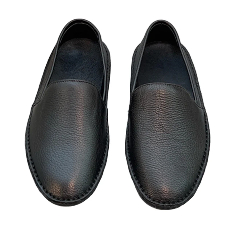 

Withered French Retro Lazy Slip-on Genuine Leather Flat Shoes For Women Minimalist Solid Color Round Toe Comfortable Loafers Sho
