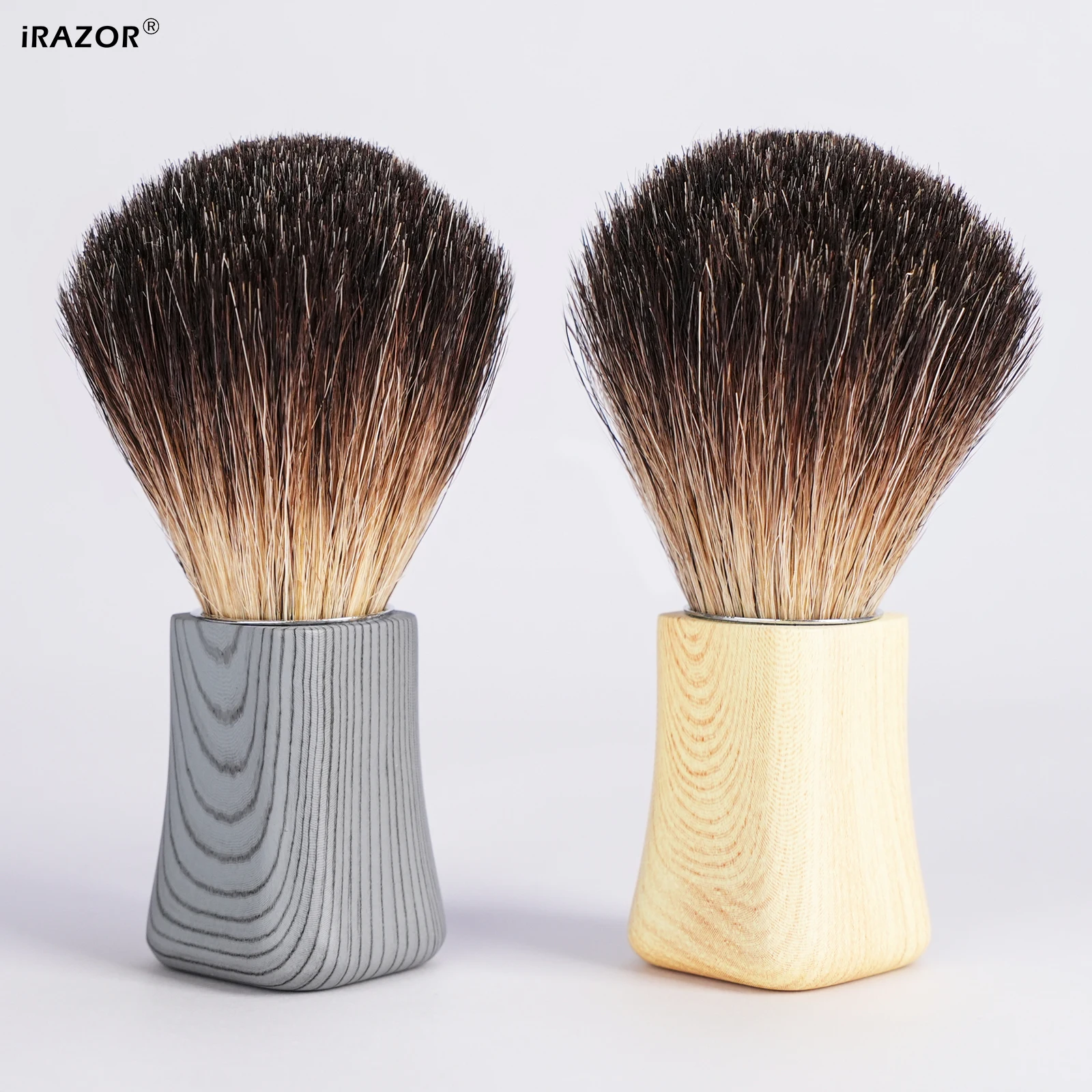 iRAZOR Men's Natural Soft Hair Shaving Brush Wood Grain Metal Handle Premium Wet Shave Beard Facial Grooming Tool Gift for Him