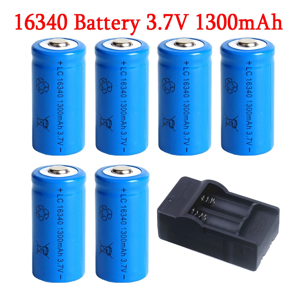 16340 1300mAh 3.7V batterie ricaricabili agli ioni di litio batteria CR123A per caricabatterie da parete da viaggio con torcia a LED per batteria 16340 CR123A