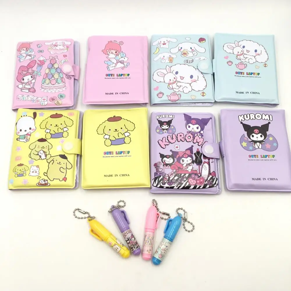 Sanrio Mini Notebook Suit Cartoon Kuromi Cinnamoroll Color Printing Portable Notebooks Stationery Give Away A Ballpoint Pen