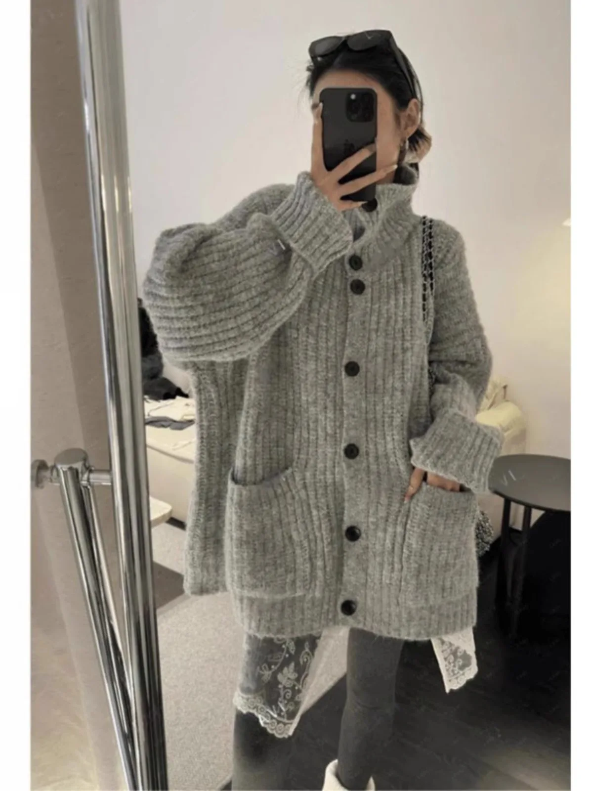 

Women's Grey Gothic Knit Cardigan Bow Sweater Harajuku Y2k Korean Long Sleeves O-Neck Sweaters Vintage 2000s Emo Clothes 2025