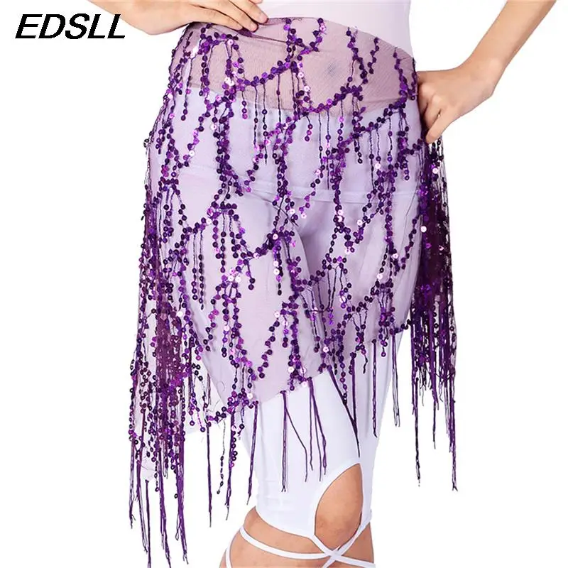 Mulheres dança do ventre lantejoulas borla cinta hip cachecol senhoras dança indiana borla lantejoulas triângulo cachecol cintura corrente acessórios de dança
