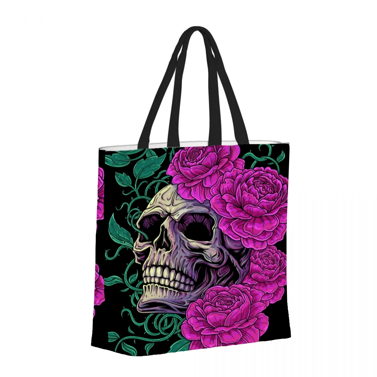 Skull Floral Skull Customize Tote Bag Printed Traveling Shoulder Bags Eco Reusable Shopping Bags For Women with Print