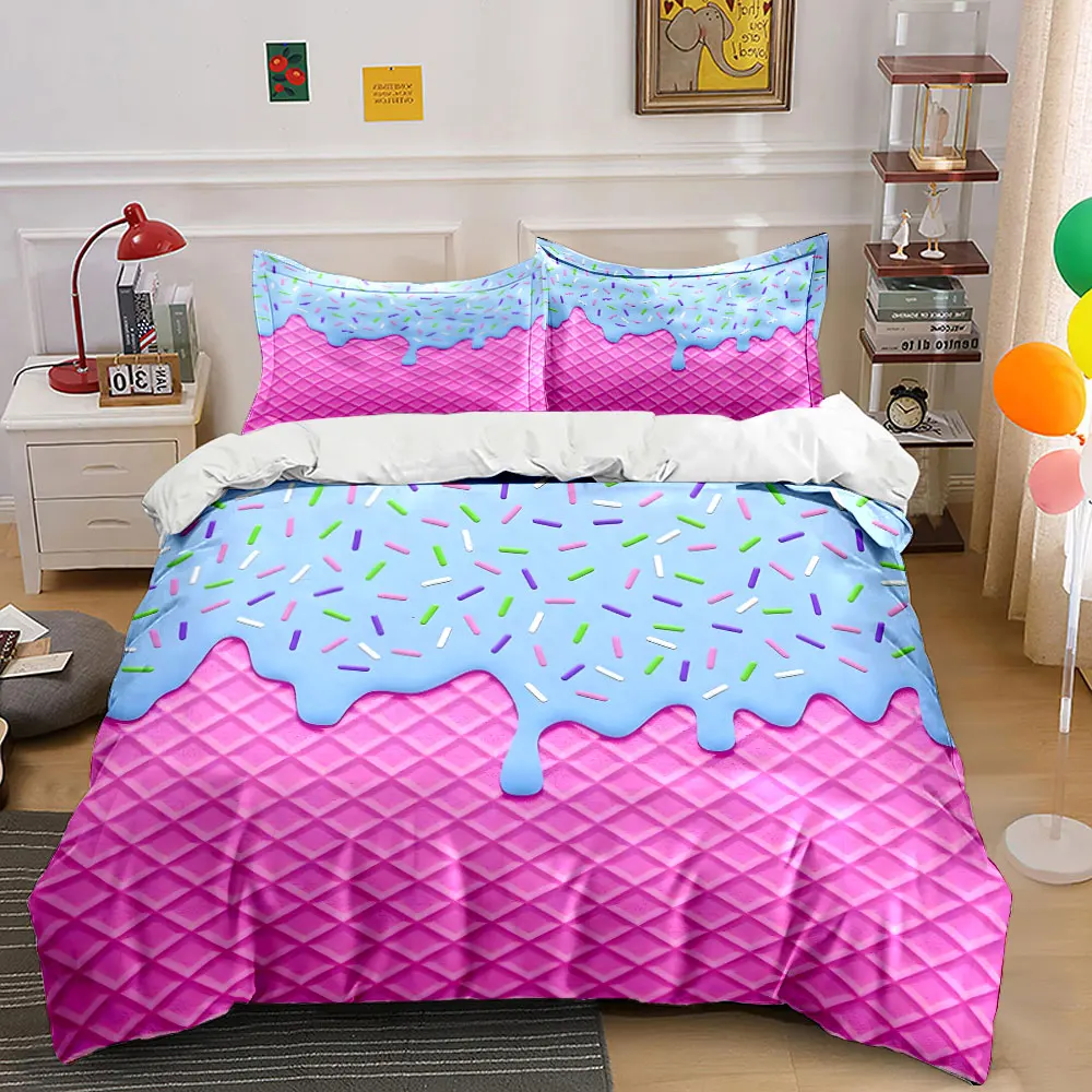 Ice cream pattern with colorful sprinkles Duvet Cover Set with 3D Printing Design Soft Polyester Bedding Set All-Season Comfort