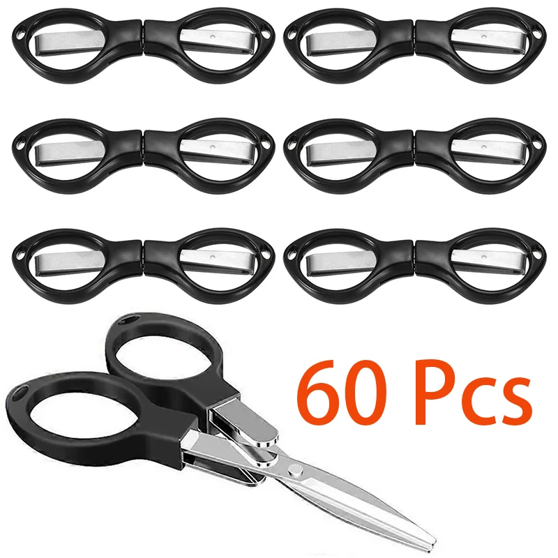 60 Pcs Multifunction 8 Words Fold Scissors Plastic Handle Stainless Steel Student Stationery Handmade Crafts Kids DIY Tool