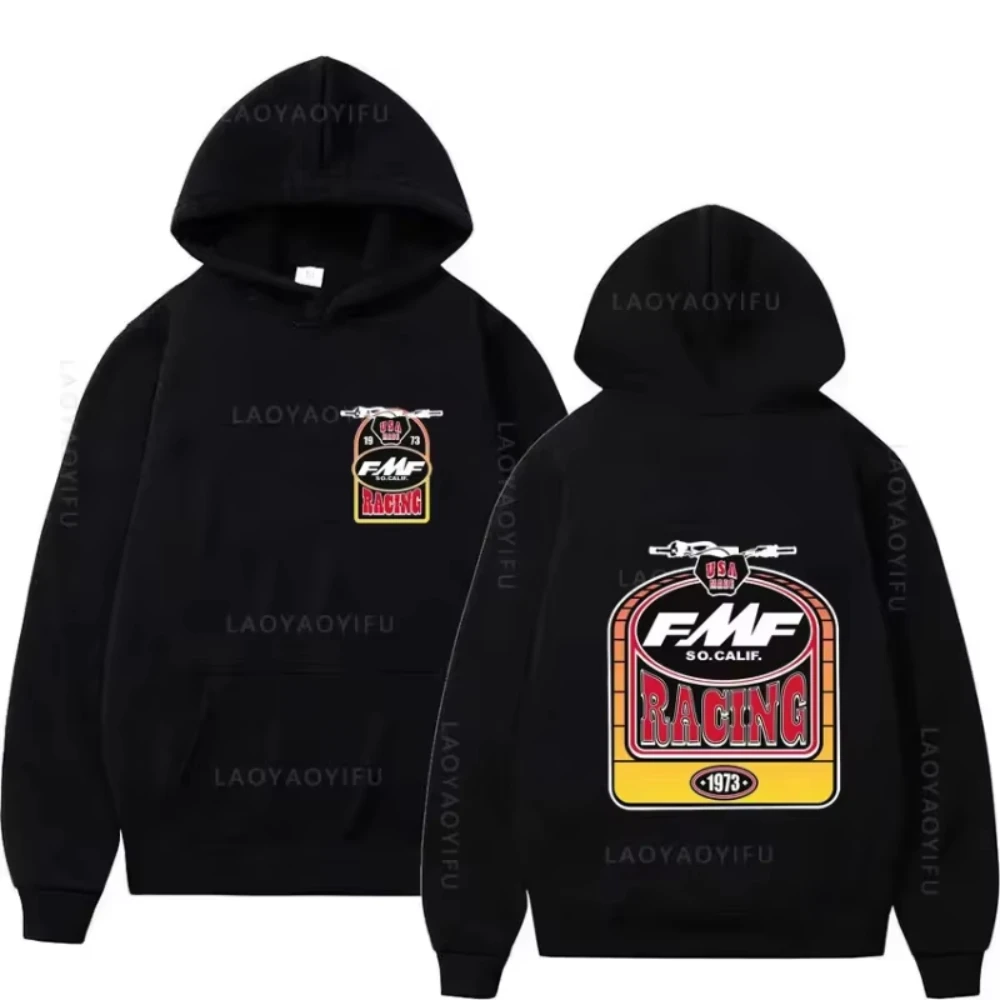 2026 Herren Vintage Motocross-Abzeichen Grafik-Hoodie Retro Karierter Ovaler Druck Schwarzer Kapuzenpullover Lässige Oberteile – Detail 8