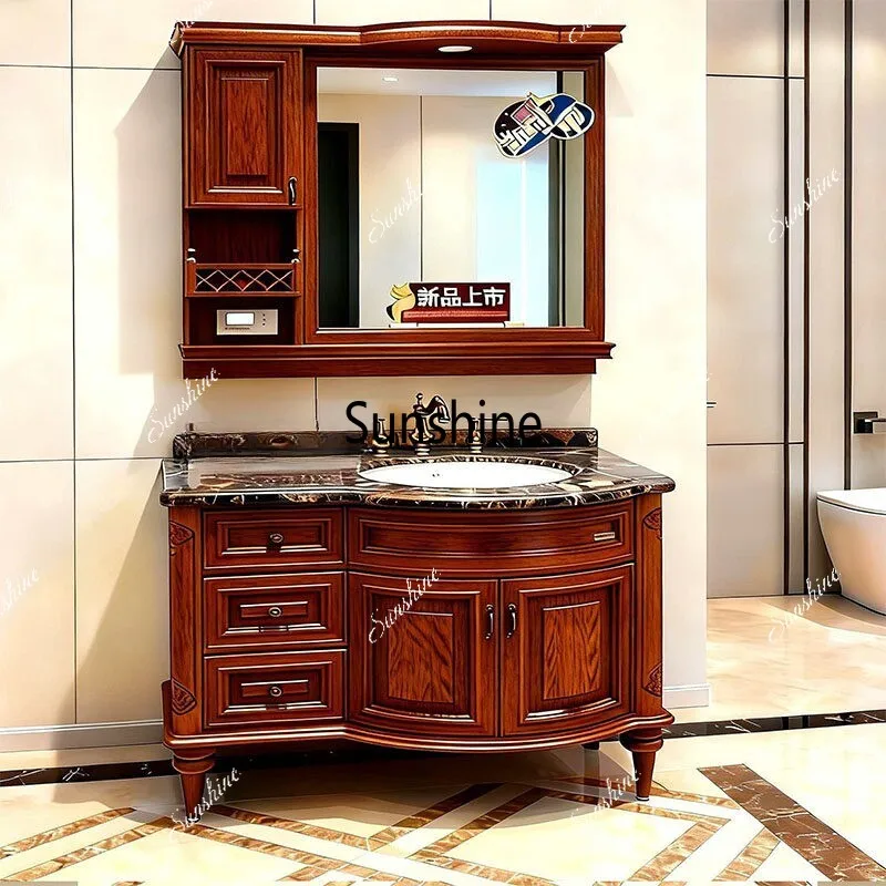 European bathroom cabinet, washstand, solid wood bathroom floor, simple and modern