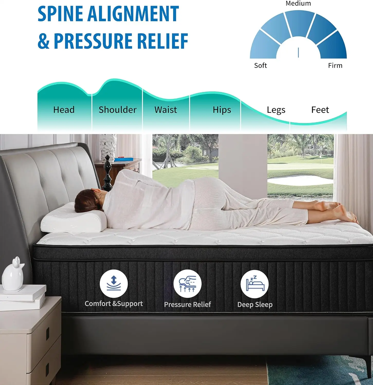 14 Inch Memory Foam Hybrid Black King Mattresses,Pocket Spring King Mattress in a Box for Sleep Supportive Pressure Relief,Mediu