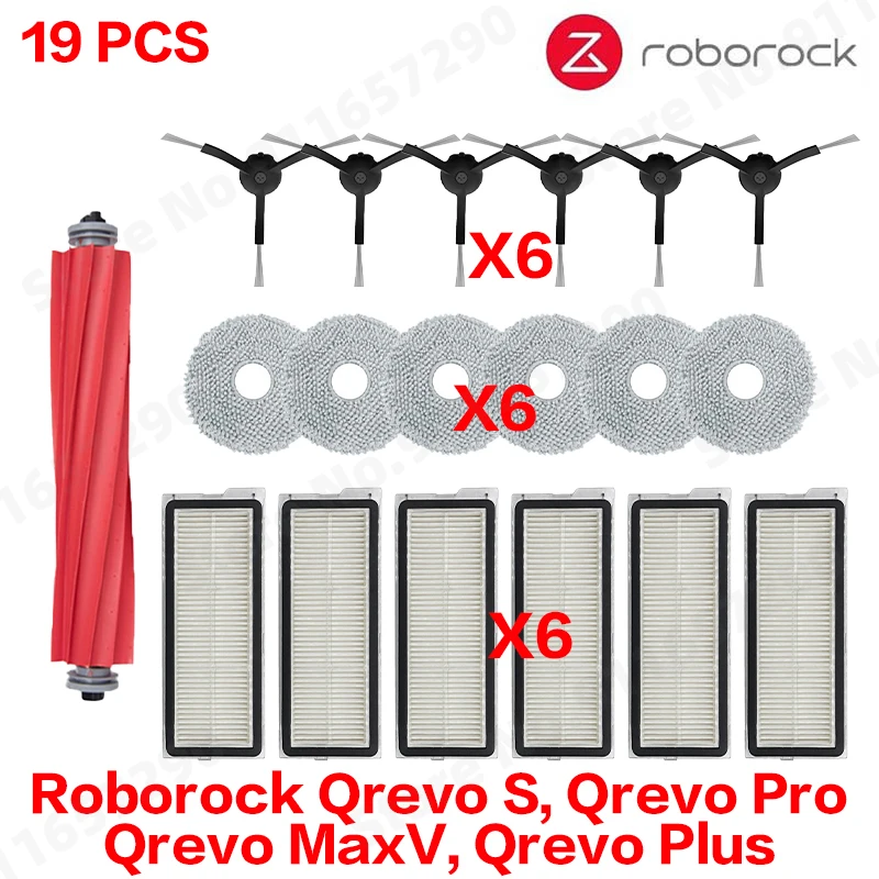 Roborock Qrevo S, Qrevo Pro, Qrevo MaxV, Qrevo Plus onderdelen: hoofdrol, zijborstel, filter, dweilpad, doek, stofzak