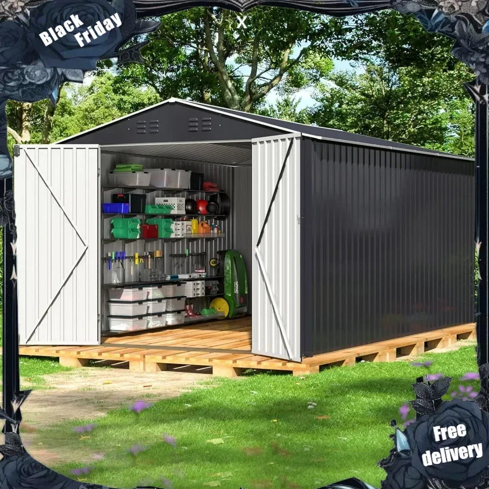 

8 x 12 FT Outdoor Storage Shed, Metal Garden Shed with with Updated Frame Structure, Sheds for Backyard Garden Patio Lawn Black