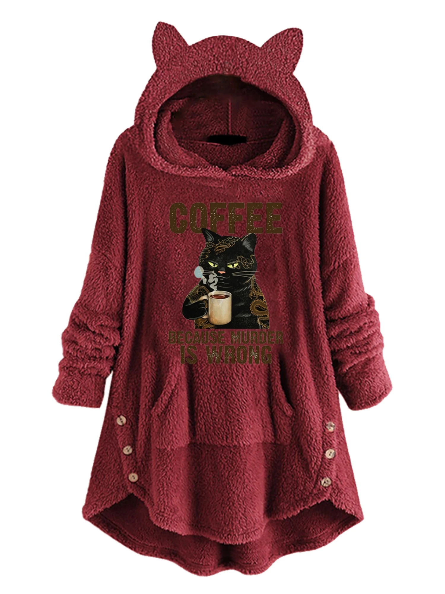 Autunno e inverno peluche lettera stampa cartone animato orecchie di gatto pullover a maniche lunghe con cappuccio allentato casual felpa da strada