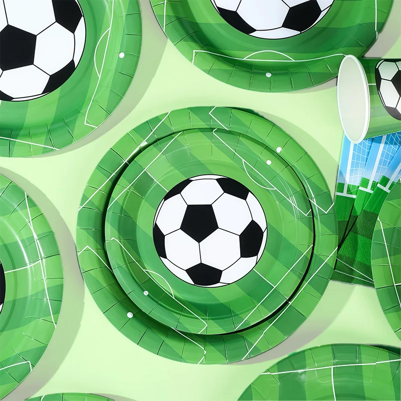 Fußball-Themenparty Tischgeschirr Teller, Becher, Servietten & Strohhalme Fußball-Geburtstagsdekoration für Erwachsene und Kinder – Detail 5