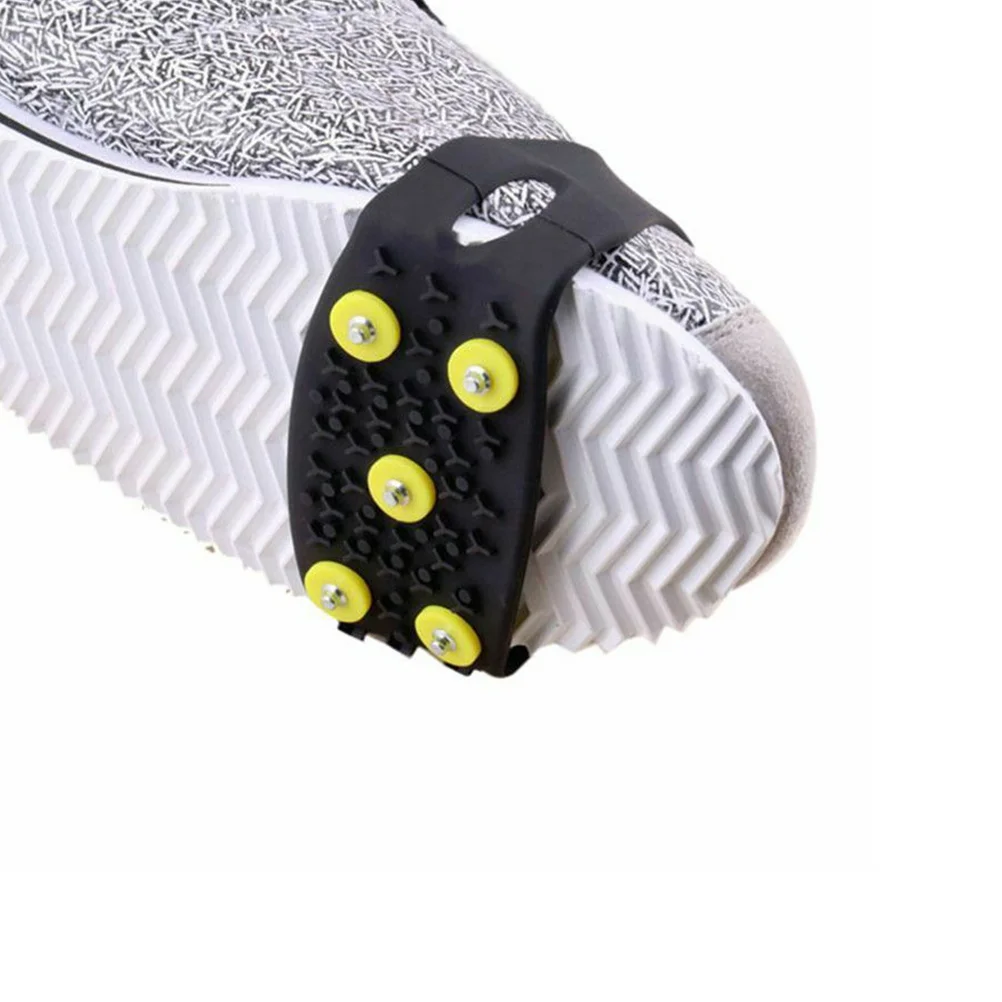 2 Pairs 5 Stud Non-slip Shoe Covers Anti-slip Grippers Hiking Shoes Winter Ice Silica Gel Traction Cleats Snowfield