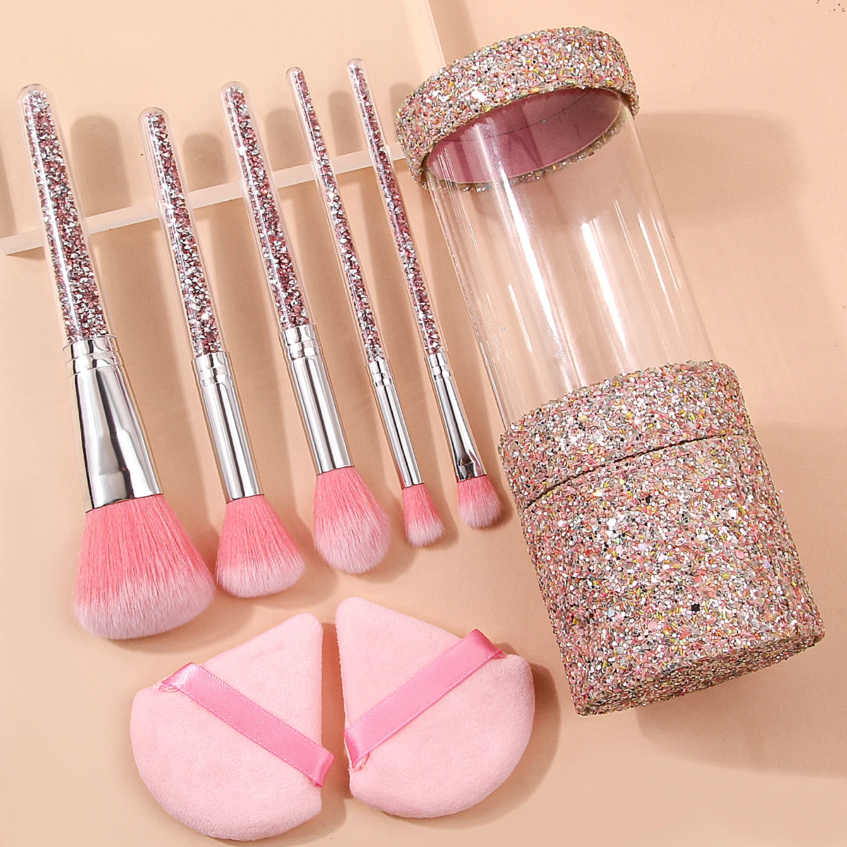 Juego de brochas de maquillaje de alto nivel de apariencia de 8 piezas, incluida juego de brochas de maquillaje con mango de diamante + soplo de polvo + cubo de almacenamiento