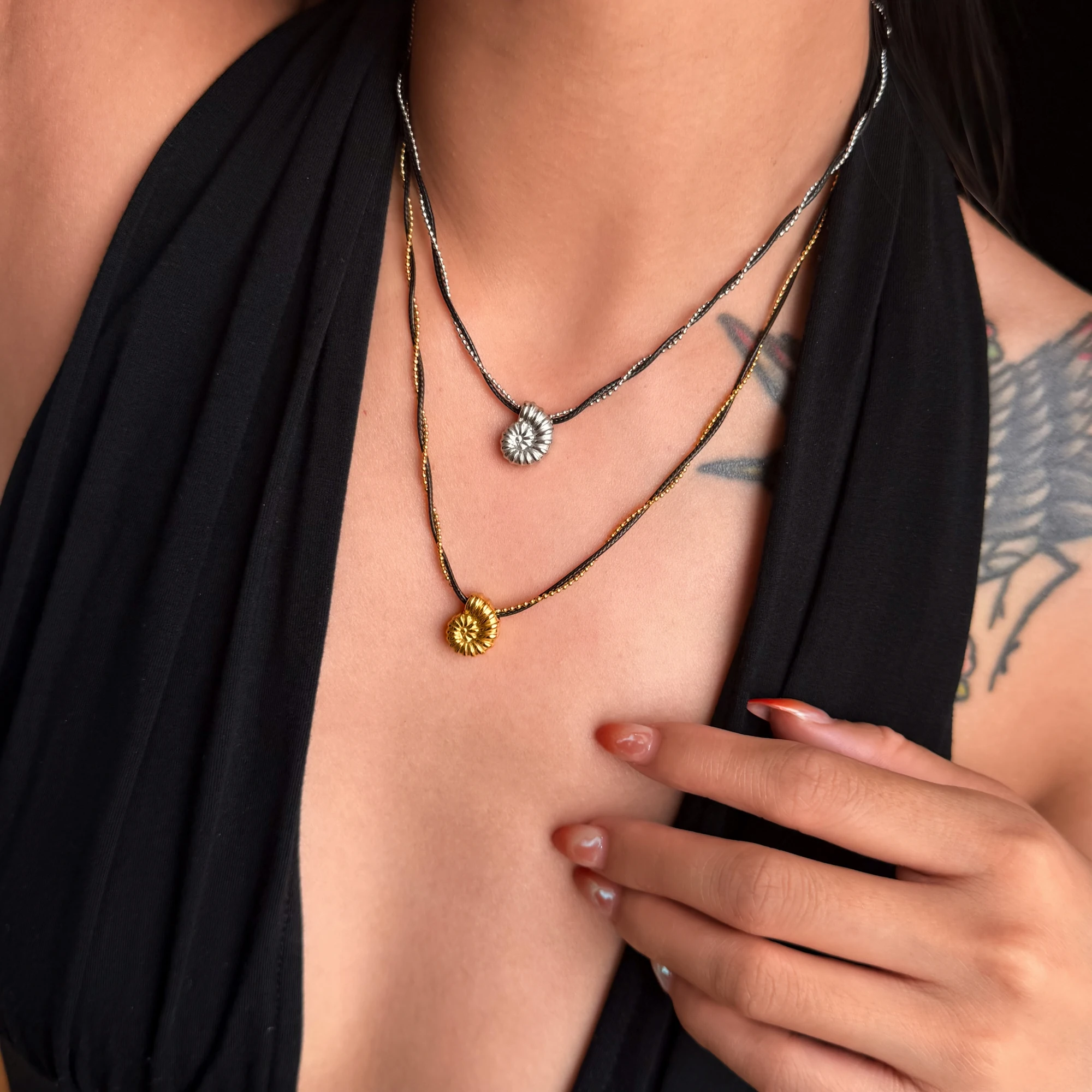 

DASEIN Boho Double Layer Ocean Style Snail Conch Stackable Necklace 18k Gold Plated Stainless Steel Summer Bikini Jewelry