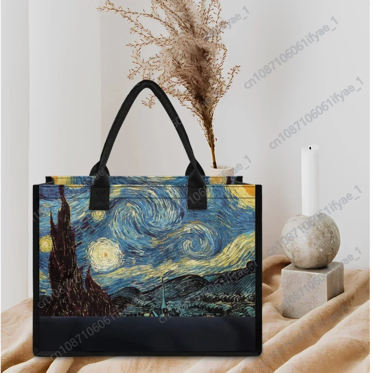 Van Gogh Starry Night Oil Painting Designer Tote Bag for Women Travel Party Beach Canvas Bag Halloween Christmas Gift Handbags